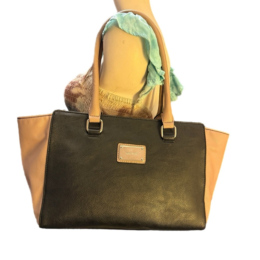Nine West Black and Tan Colorblock Leather Tote Shoulder Bag